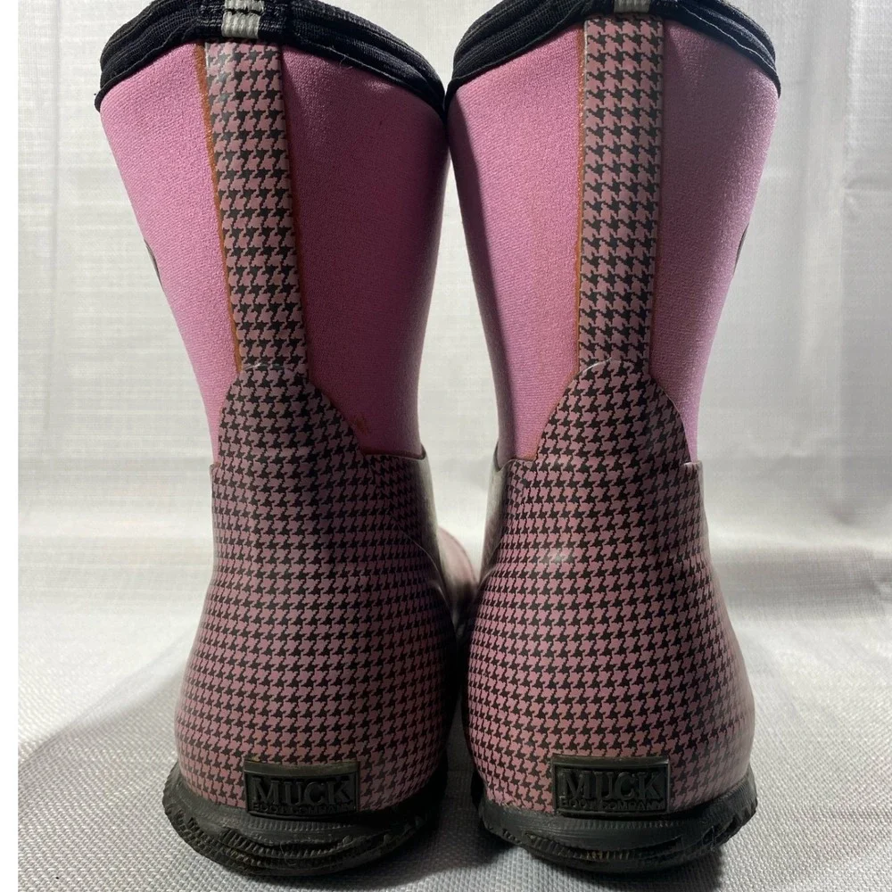 Muck Boot  Scrub Womens 9 9.5 Pink Houndstooth Neoprene Rubber  Mid Boots